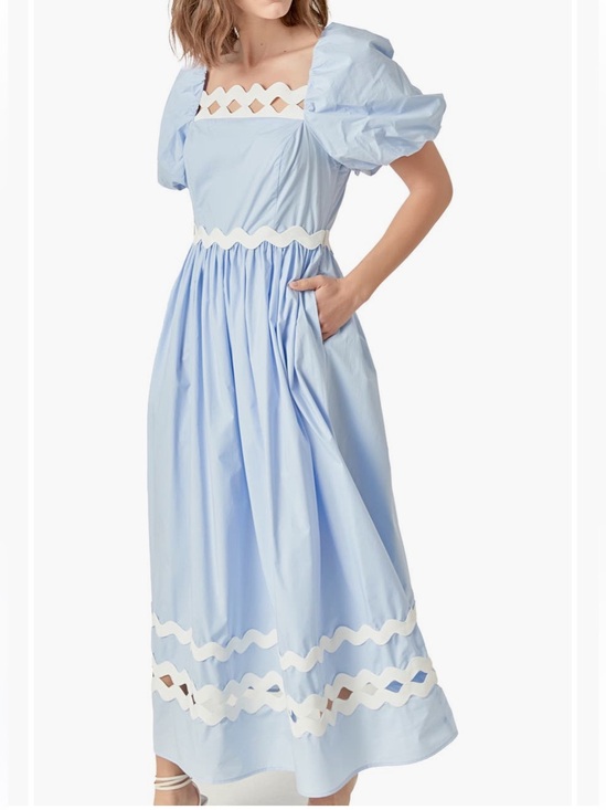 English Factory Dresses & Skirts - English Factory Powder Blue Puff Sleeve Cotton Midi Dress XS NWT